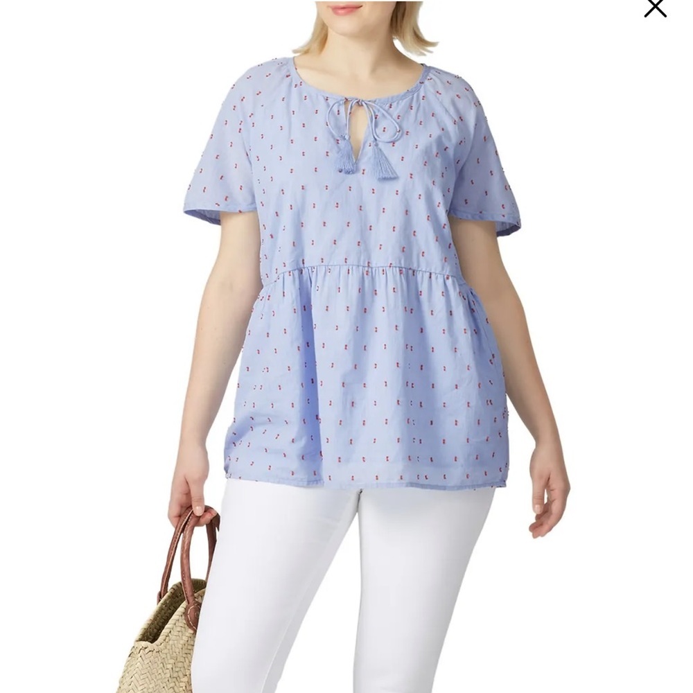 JUNAROSE Blue Embroidered Tie Top sz 22